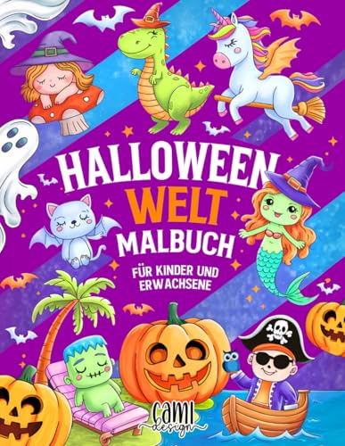 Halloween Malbuch für Kinder und Erwachsene: Niedliche Monster, Gruselige Kürbisse, Katzen, Lustige Hexen, Zombies, Geister und Friedhöfe. Kreative Herbst Malvorlagen