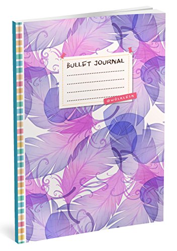 Bullet Journal: Punktraster Notizbuch (Ca. A5) + 100 Seiten + Vintage Softcover | TOP Motiv: Federn | Dotted Grid Notebook, Kaligrafie Papier, Punktpapier +++ Jetzt mit Register +++