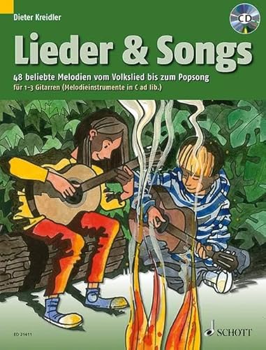 Lieder & Songs: 48 beliebte Melodien vom Volkslied bis zum Popsong. 1-3 Gitarren (Melodie-Instrumente in C ad libitum). (Kreidler Gitarrenschule) von Schott Music