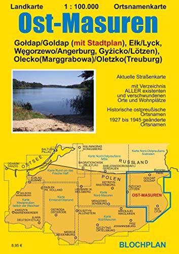 Landkarte Ost-Masuren: Gołdap (Goldap) (mit Stadtplan), Ełk (Lyck), Węgorzewo (Angerburg), Gyżicko (Lötzen), Olecko (Marggrabowa/Oletzko/Treuburg): ... (Ostpreußen-Landkarten) von BLOCHPLAN Stadtplanerei