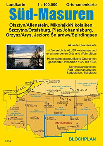 Landkarte Süd-Masuren: Olsztyn (Allenstein), Mikołajki (Nikolaiken), Szczytno (Ortelsburg), Pisz (Johannisburg), Orzysz (Arys), Jez. Śniardwy ... (Spirdingsee) (Ostpreußen-Landkarten) von BLOCHPLAN Stadtplanerei