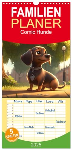 Familienplaner 2025 - Comic Hunde mit 5 Spalten (Wandkalender, 21 cm x 45 cm), CALVENDO