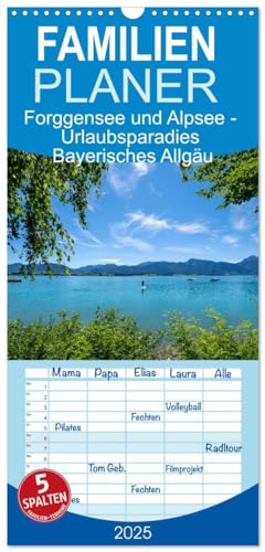 Familienplaner 2025 - Forggensee und Alpsee - Urlaubsparadies Bayerisches Allgäu mit 5 Spalten (Wandkalender, 21 cm x 45 cm), CALVENDO von CALVENDO