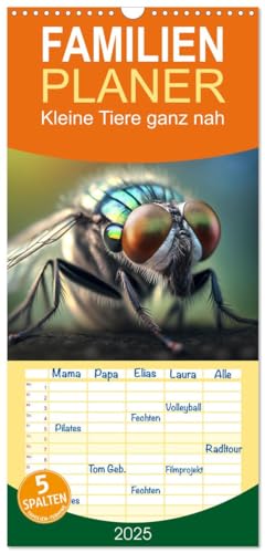 Familienplaner 2025 - Kleine Tiere ganz nah mit 5 Spalten (Wandkalender, 21 cm x 45 cm), CALVENDO