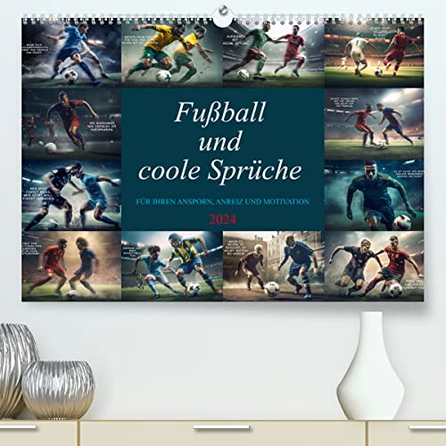 Fußball und coole Sprüche (hochwertiger Premium Wandkalender 2024 DIN A2 quer), Kunstdruck in Hochglanz