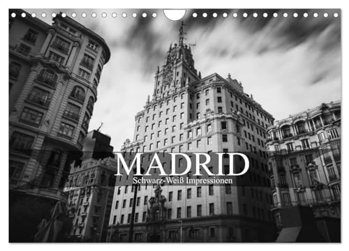 Madrid - Schwarz-Weiß Impressionen (Wandkalender 2024 DIN A4 quer), CALVENDO Monatskalender: Kommen Sie mit auf eine Reise in die spanische Metropole Madrid von CALVENDO