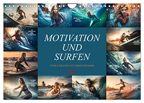 Motivation und Surfen (Wandkalender 2024 DIN A4 quer), CALVENDO Monatskalender von CALVENDO