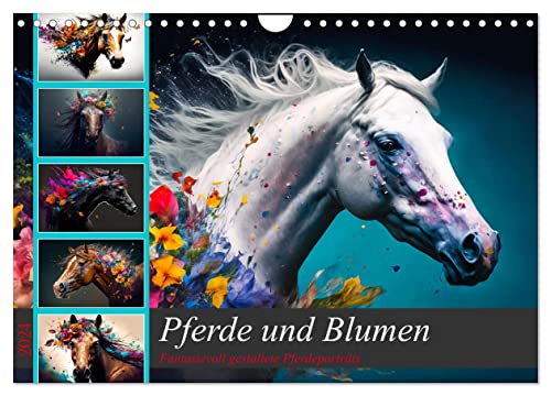 Pferde und Blumen (Wandkalender 2024 DIN A4 quer), CALVENDO Monatskalender von CALVENDO