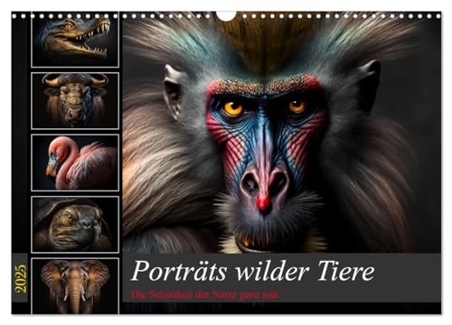 Porträts wilder Tiere (Wandkalender 2025 DIN A3 quer), CALVENDO Monatskalender von CALVENDO