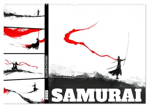 Samurai Illustrationen (Wandkalender 2025 DIN A2 quer), CALVENDO Monatskalender von CALVENDO