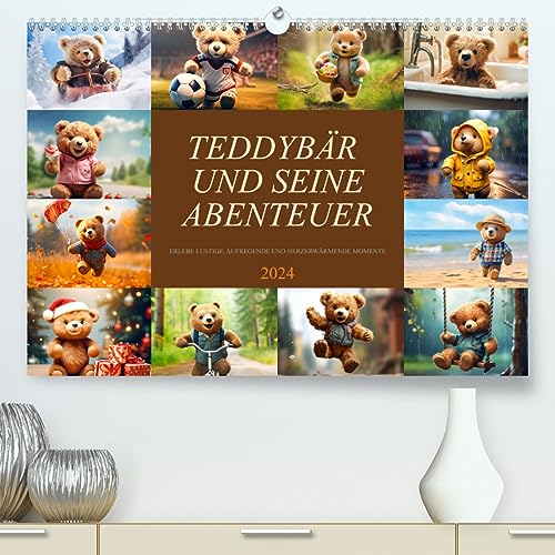Teddybär und seine Abenteuer (hochwertiger Premium Wandkalender 2024 DIN A2 quer), Kunstdruck in Hochglanz