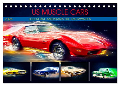 US Muscle Cars Legendäre Amerikanische Traumwagen (Tischkalender 2024 DIN A5 quer), CALVENDO Monatskalender von CALVENDO