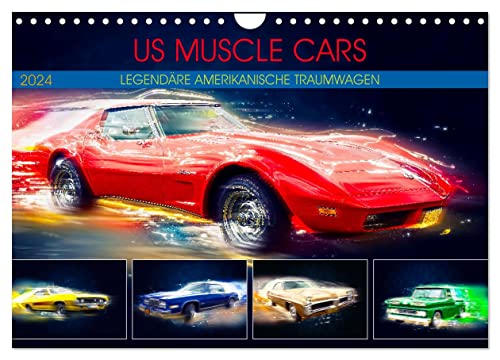 US Muscle Cars Legendäre Amerikanische Traumwagen (Wandkalender 2024 DIN A4 quer), CALVENDO Monatskalender