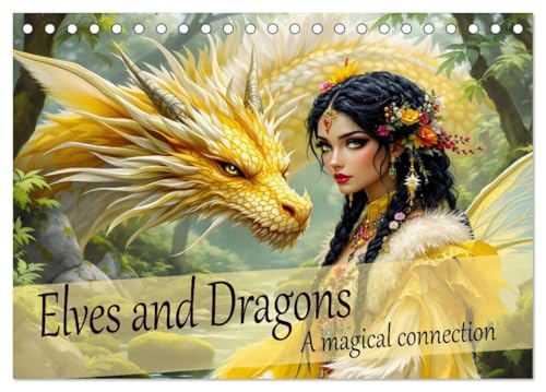 Elves and Dragons - A magical connection (Desk Calendar 2026 DIN A5 landscape), CALVENDO 12 Month DeskCalendar: Annual journey with magical elves and dragons. von Calvendo
