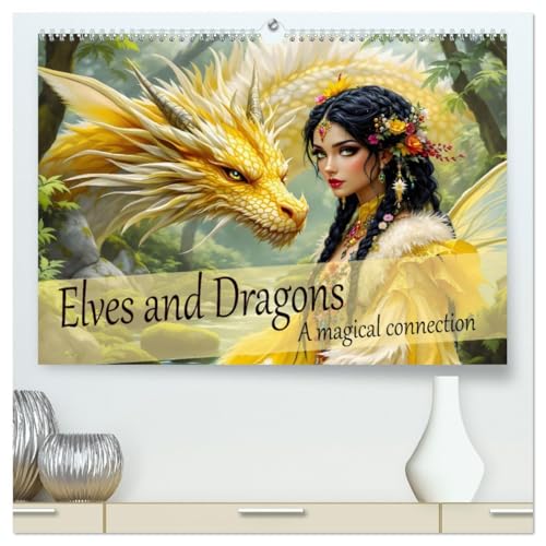 Elves and Dragons - A magical connection (High Quality Premium Wall Calendar 2026 DIN A2 landscape),CALVENDO 12 Month Wall Calendar: Annual journey with magical elves and dragons. von Calvendo