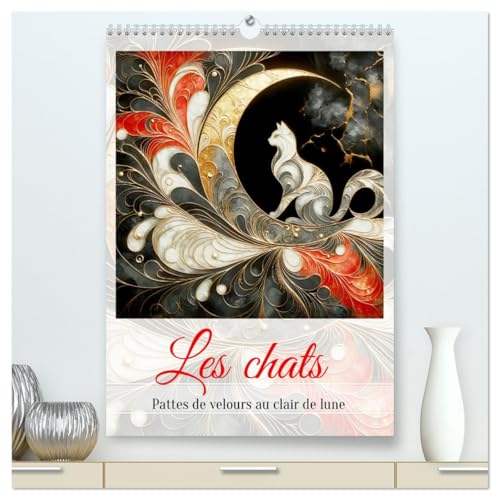 Les chats - Pattes de velours au clair de lune (Calendrier mural 2026 DIN A2 horizontal) calendrier de bureau: Voyage annuel avec des chats sous le signe de la lune. von Calvendo