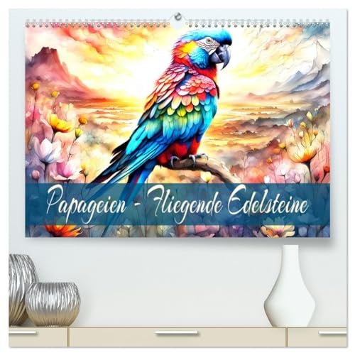 Papageien - Fliegende Edelsteine (hochwertiger Premium Wandkalender 2025 DIN A2 quer), Kunstdruck in Hochglanz von CALVENDO