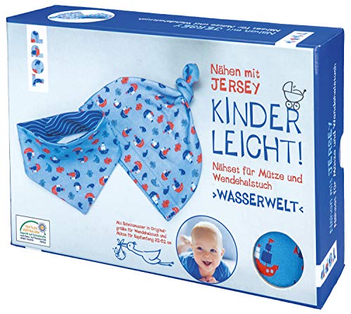 Nähen mit Jersey - Kinderleicht! Nähset Mütze und Wendetuch Wasserwelt: Anleitung und Material für eine Knotenmütze und ein Wendedreieckstuch aus Jersey-Stoff für Jungen zum Selbernähen