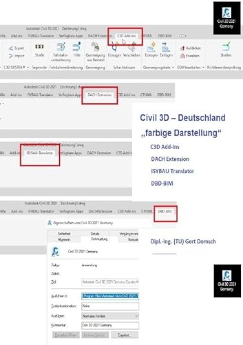 Cvil 3D Deutschland / Add-Ons, Add-Ins und mehr, Civil 3D Deutschland (farbige Darstellung): 4. Buch, C3D Add-Ins, DACH Extension, ISYBAU Translator, DBD-BIM 1.Überarbeitung