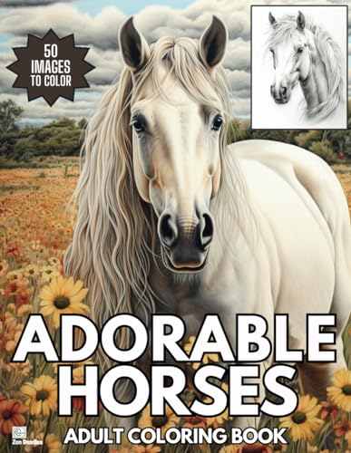 Adorable Horses: Relaxing Grayscale Coloring Book for Adults and Teens