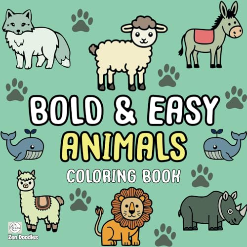 Bold & Easy Animals Coloring Book: 50 Simple Wildlife Drawings for Adults and Kids to Enjoy (Easy Coloring Books, Band 6) von Independently published