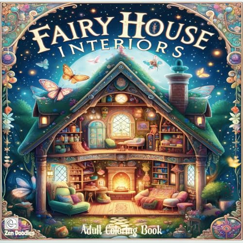Fairy House Interiors Adult Coloring Book: 50 Enchanting Drawings of the Magical Rooms Within Fairy Houses von Independently published