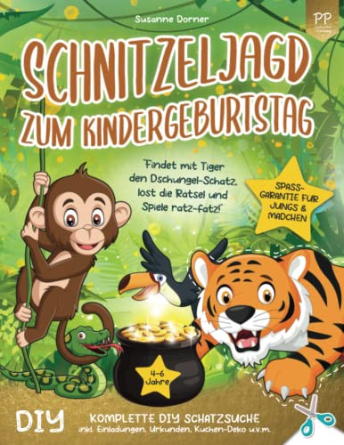 Schnitzeljagd Kindergeburtstag: 4 bis 6 Jahre | Findet mit Tiger den Dschungel-Schatz, löst die Rätsel und Spiele ratz-fatz! Komplette DIY Schatzsuche inkl. Einladungen, Urkunden, Kuchen-Deko u.v.m. Schnitzeljagd Kindergeburtstag: 4 bis 6 Jahre | Findet mit Tiger den Dschungel-Schatz, löst die Rätsel und Spiele ratz-fatz! Komplette DIY Schatzsuche inkl. Einladungen, Urkunden, Kuchen-Deko u.v.m.