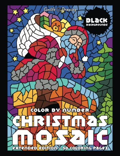 CHRISTMAS MOSAIC Color By Number (Black Backgrounds) (Extended Edition - 50 Coloring Pages, Band 3)