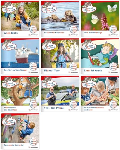 Lesestart mit Eberhart – Lesetexte für Erstlesekinder, Komplett-Set Heft 71-80 | Silbentrennung & kindgerechte Texte | Lesestufe 3 | 10 Hefte à 16 Seiten | Ideal für den Leseanfang | 14,5 x 13,5 cm von MILDENBERGER VERLAG GMBH