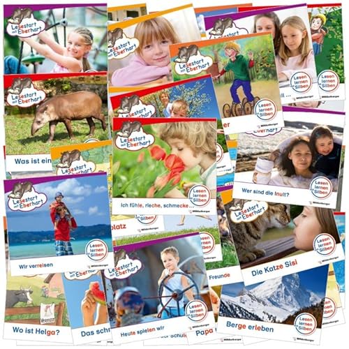 Lesestart mit Eberhart – Lesetexte für Erstlesekinder, Komplett-Set Heft 1-50 | Silbentrennung & kindgerechte Texte | Lesestufe 1-5 | 53 Hefte à 16 Seiten | Ideal für den Leseanfang | 14,5 x 13,5 cm