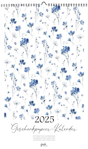 Geschenkpapierkalender 2025: Blaue Blumen