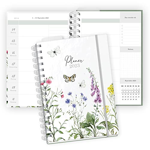 Kalender Wochenplaner 2023 I Planer DIN A5 Ringbuch I Terminplaner Buchkalender "Wildblumen", liebevoll illustriert, mit Ferienterminen, Feiertagsübersicht, uvm.