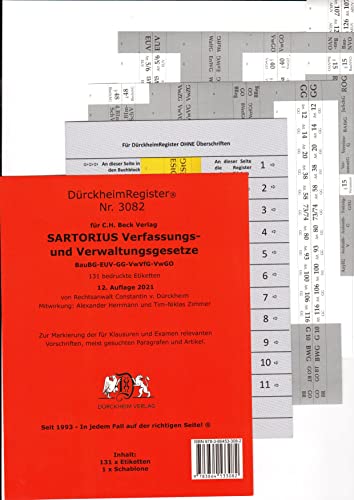DürckheimRegister® SARTORIUS, Gesetze und §§: 131 Registeretiketten (sog. Griffregister) für deinen SARTORIUS, Mit den wichtigsten Gesetzen und ... (sog. Griffregister) für deinen SARTORIUS von DürckheimRegister Seit 1999 Nr. 1
