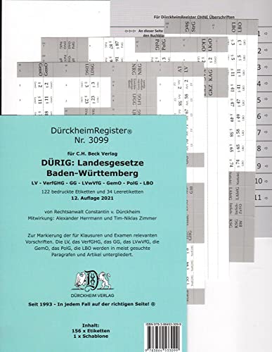 DürckheimRegister® für DÜRIG: BADEN-WÜRTTEMBERG, C.H. Beck Verlag: 130 DürckheimRegister für die Verwaltung in Baden-Württemberg • In jedem Fall auf ... in Baden-Württemberg DÜRIG, C.H. Beck Verlag von Dürckheim Verlag GmbH