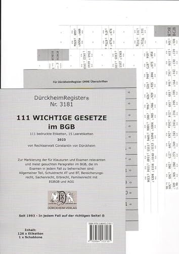 DürckheimRegister® -BGB- WICHTIGE §§ Im Bürgerlichen Gesetzbuch 2022: 155 Registeretiketten (sog. Griffregister) für dein BGB • Mit den wichtigsten ... In jedem Fall auf der richtigen Seite®