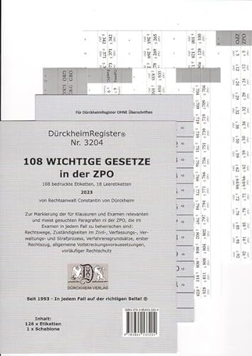 DürckheimRegister® -FamFG+ZPO- WICHTIGE §§ 2022: 155 Registeretiketten (sog. Griffregister) für dein FamFG und die ZPO • Mit den wichtigsten ... In jedem Fall auf der richtigen Seite® von Dürckheim Verlag