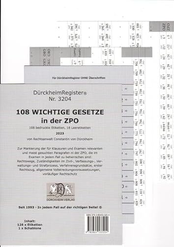 DürckheimRegister® -FamFG+ZPO- WICHTIGE §§ 2022: 155 Registeretiketten (sog. Griffregister) für dein FamFG und die ZPO • Mit den wichtigsten ... In jedem Fall auf der richtigen Seite®
