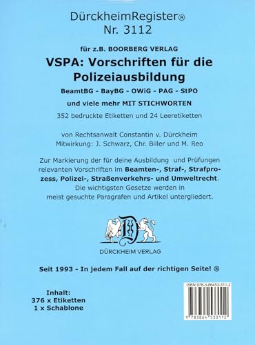 DürckheimRegister® VSPA -Alles-2022 DürckheimRegister® : 322 DürckheimRegister® (sog. Griffregister) für die VSPA -Vorschriftensammlung: Markiere ... Gesetzen, Paragrafen und Stichworten von Dürckheim Verlag