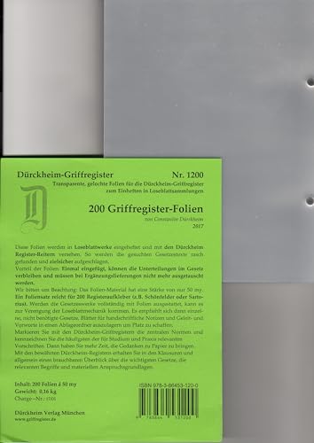 200 DürckheimRegister-FOLIEN für STEUERGESETZE, HABERSACK u.a; zum Einheften und Unterteilen der roten Gesetzessammlungen vom Beck mit Dürckheim ... H. Beck zum Einheften der DürckheimRegister