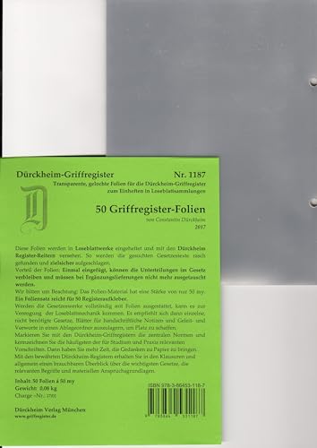 50 DürckheimRegister-FOLIEN für STEUERGESETZE, HABERSACK u.a; zum Einheften und Unterteilen der roten Gesetzessammlungen: 50 transparente FOLIEN für ... H. Beck zum Einheften der DürckheimRegister von DürckheimRegister Seit 1999 Nr. 1