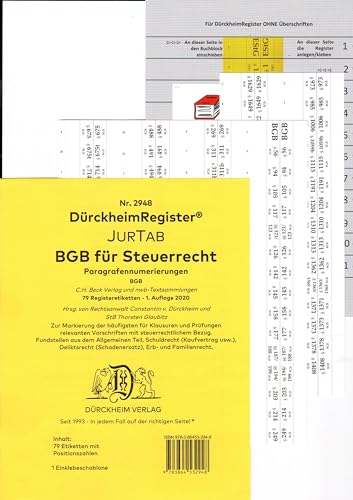 DürckheimRegister® BGB im Steuerrecht Gesetze und §§ ohne Stichworte: 79 Registeretiketten (sog. Griffregister) für das BGB zur Markierung der ... Paragrafen und Gesetzesbezeichnungen von Dürckheim Verlag