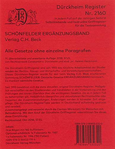 DürckheimRegister HABERSACK-100er-Einteilung: 128 Registeretiketten (sog. Griffregister) für den HABERSACK, C.H. Beck Verlag: 128 Registeretiketten ... an FOLIEN, Trennblättern oder Buchseiten