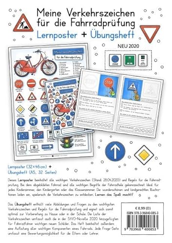 Meine Verkehrszeichen für die Fahrradprüfung- mit den neuen Verkehrszeichen: Lernheft DINA 5 + Poster 32 x 46cm - Set