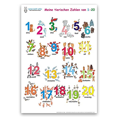 Meine tierischen Zahlen von 1-20. Poster / Meine tierischen Zahlen von 1-20: Poster 70 x 100 cm, abwaschbar