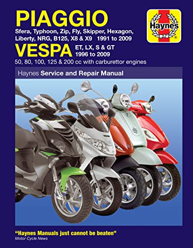 Piaggio Vespa: Sfera, Typhoon, Zip, Fly, Skipper, Hexagon, Liberty, NRG, B125, X8 & X9 1991 to 2009 and Vespa ET, LX, S (Service & repair manuals)