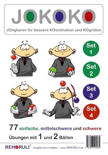 JOKOKO-DIN A5-Karten - SET 1+2+3+4 (DIN A5 Karten): 77 einfache, mittelschwere + schwere Übungen mit 1 und 2 Bällen