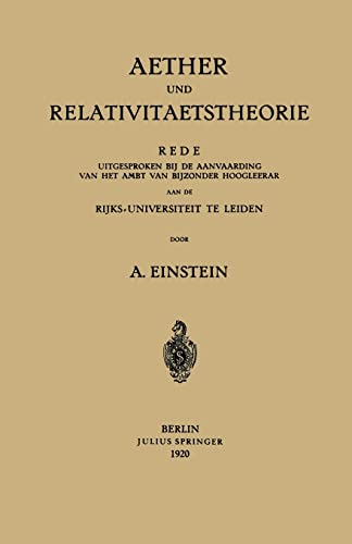 Aether und Relativitaetstheorie von Verlag von Julius Springer