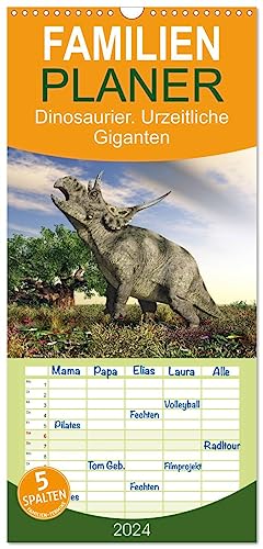 Familienplaner 2024 - Dinosaurier. Urzeitliche Giganten mit 5 Spalten (Wandkalender, 21 cm x 45 cm) CALVENDO