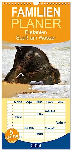 Familienplaner 2024 - Elefanten. Spaß am Wasser mit 5 Spalten (Wandkalender, 21 cm x 45 cm) CALVENDO
