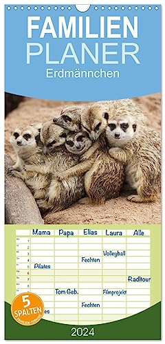 Familienplaner 2024 - Erdmännchen mit 5 Spalten (Wandkalender, 21 cm x 45 cm) CALVENDO